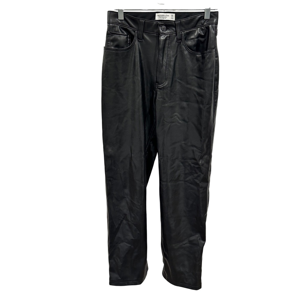 Abercrombie Fitch 90s Relaxed Jean Ultra High Rise Faux Leather Pants Black 6